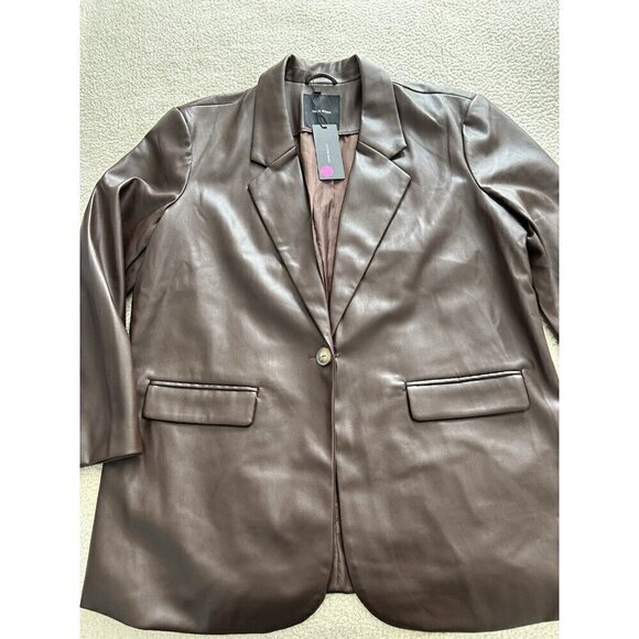 Vero Moda Olivia Faux Leather One Button Blazer in Coffee Bean Pockets Size L - Picture 4 of 11
